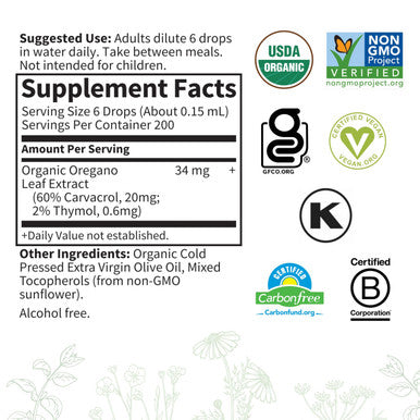 Garden of Life Organics Oil Of Oregano Seasonal Drops 1Fl Oz (30 Ml) Liquid Concentrated Plant Based Immune Support - Alcohol-Free Organic Non-Gmo Vegan & Gluten Free Herbal Supplements
