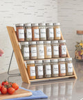 18 Jar Bamboo Compact Spice Rack with Spices Included & 5-Year Free Spice Refill Program for Countertop or Kitchen Drawer with Glass Jars