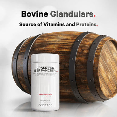 Codeage Grass Fed Beef Pancreas Supplement Glandulars - ze Dried Non-Defatted Desiccated Beef Pancreas Pills Pancreatic Enzymes Diet Meat - Pasture Raised Bovine Vitamins - 180 Capsules