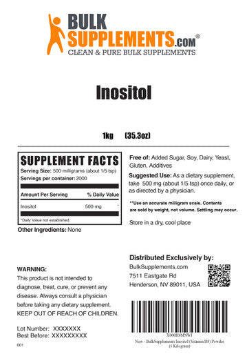 BulkSupplements Inositol Powder - Vitamin B8 Supplement for Antioxidants & Liver Support - Unflavored, - 500mg , 2000 Servings (1 Kilogram - 2.2 lbs)