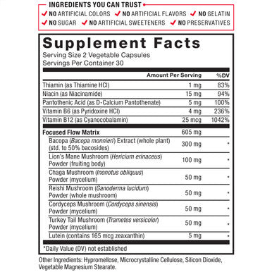 Forebrain Focus Brain Booster, Brain Supplement to Boost Clarity & Concentration, for Memory & Sharpness & Increase Productivity, Nootropic Brain Support Supplement, 60 Capsules, Black (FFS-00923-FG)