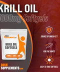 BulkSupplements Krill Oil 1000mg Softgels - Krill Oil Supplement - Omega 3 Supplement - 2 Krill Oil 500mg Softgels , Antarctic Krill Oil - Krill Oil Omega 3 Pills (300 Softgels)