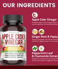 Apple Cider Vinegar Capsules with Ginger Papaya Chamomile 1390mg Improves Digestion Energy Immunity Soothes Gas Bloating Issues Like with Mother NonGMO 100 Natural 180 Capsules