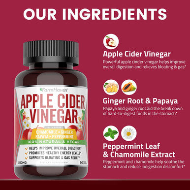 Apple Cider Vinegar Capsules with Ginger Papaya Chamomile 1390mg Improves Digestion Energy Immunity Soothes Gas Bloating Issues Like with Mother NonGMO 100 Natural 180 Capsules