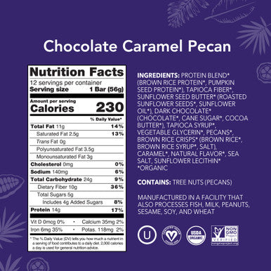 ALOHA Organic Plant Based Protein Bars | Chocolate Caramel Pecan | 12 Count 1.98oz Bars | Vegan Low Sugar Gluten Free Paleo Friendly Low Carb Non-GMO Stevia Free Soy Free No Sugar Alcohol Sweeteners