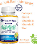 Collagen Gummies With Biotin (2500Mcg), Vitamins C, E, Zinc Beautiful Skin, Hair Growth, Strong Nails, Healthy Joints Low Sugar, Lemon Flavor 60 Collagen Gummy Vitamins