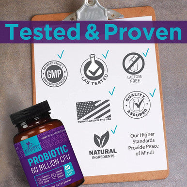 Probiotics 60 Billion CFU - Digestive & Immune Support for Women & Men - 5 Proven Strains Including L-Acidophilus, Plantarum, Paracasei & Prebiotics - Shelf Stable & Non-GMO Supplements - 60 Capsules
