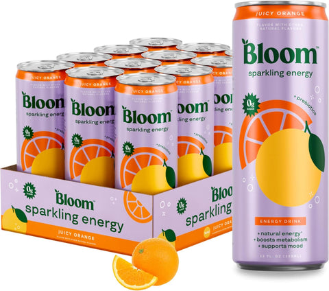 Bloom Nutrition Sparkling Energy Drink Minis, Raspberry Lemon & Strawberry Watermelon, 7.5oz 12 Pack