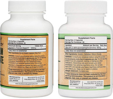 Magnesium LThreonate Magtein and Alpha GPC Bundle Two Essential Nutrients Choline and Magnesium for Cognitive Function Support