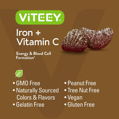Iron Gummies 20Mg + Vitamin C 26Mg For Iron Deficiency And Anemia, Supports Energy, Blood Cell Formulation, Blood Builder, Vegan Supplements, Gluten Gelatin And Gmo Free, Chewable Grape Gummy Chews