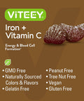 Iron Gummies 20Mg + Vitamin C 26Mg For Iron Deficiency And Anemia, Supports Energy, Blood Cell Formulation, Blood Builder, Vegan Supplements, Gluten Gelatin And Gmo Free, Chewable Grape Gummy Chews
