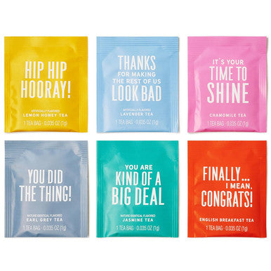Thoughtfully Gourmet Congratulations Tea Set Tea Sampler Includes 6 Flavors of Tea with Congratulatory Quotes Set of 90