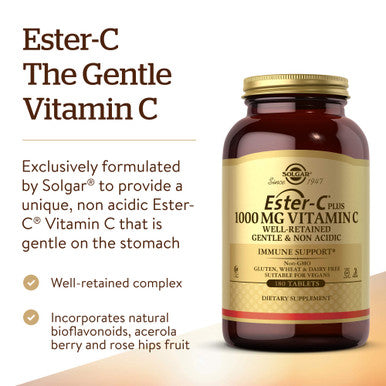 Solgar Ester-C 1000Mg Vitamin C- Gentle Non-Acidic Antioxidant Support - 180 Vegan Tablets