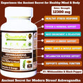 Premium Ashwagandha Capsules 12300 Mg From Ashwagandha Root Powder & 20:1 Ashwagandha Extract With Black Pepper For Healthy Stress Response Allnatural Nongmo Nogluten No Rice Powder No Stearate 90 Ct