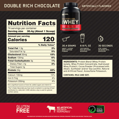 Optimum Nutrition 100% Gold Standard Whey Protein Powder: Double Rich Chocolate (5 Pound) With Micronized Creatine Monohydrate Powder Unflavored (120 Servings) - Bundle Pack