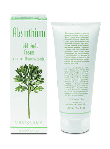 L'Erbolario Absinthium Fluid Body Cream - Gentle And Light Emulsion - With The 3 Artemisia Species - Therapeutic Properties And Toning Effect - Rich In Vitamin E - For Every Skin Type - 6.7 Oz