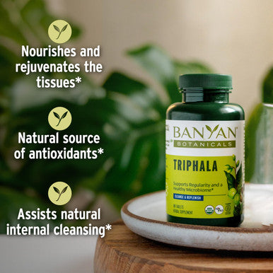 Banyan Botanicals Triphala Tablets - Organic Triphala Supplement With Amla, Haritaki & Bibhitaki For Digestion, Elimination & Healthy Gut Microbiome* 90 Tablets Non-Gmo Sustainably Sourced Vegan