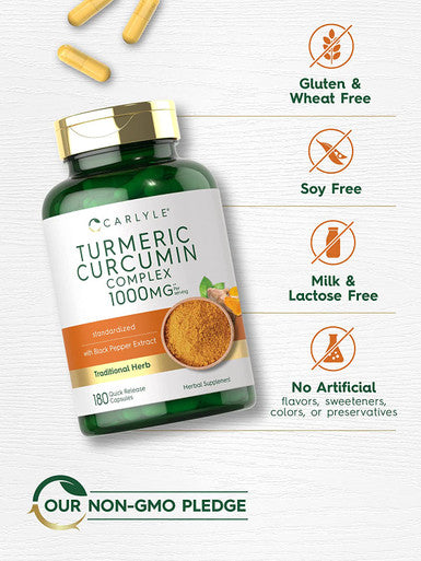 Carlyle Turmeric Curcumin With Black Pepper 1000Mg | 180 Capsules | Turmeric Complex Supplement | Non-Gmo, Gluten Free