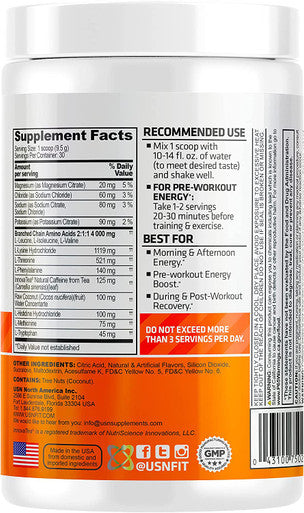 USN Amino Stim EAAs (Essential Amino Acids) + Energy, 125mg Caffeine, 6g Essential Amino Acids, Hydration Complex, Muscle Growth Recovery, Mango Pineapple, 10.05 Ounce (Pack of 1)