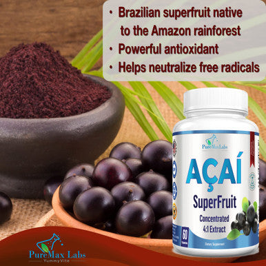 YUMMYVITE Acai Berry Capsules - 4:1 Acai Berry Extract - Equivalent To 2400Mg Per Capsule, Super Antioxidant, Acai Berry Cleanse, 60 Capsules