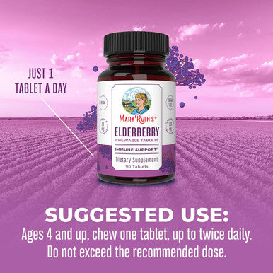 Maryruth Organics Elderberry + Vitamin C Chewable Tablets | Sambucus nigra | Black Elderberry for Immune Support | 3 Month Supply | Gluten | Non-GMO | 90 Servings