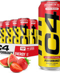 Cellucor C4 Performance Energy Drink | Strawberry Blast | Zero Sugar Carbonated Preworkout Energy | 200mg Caffeine with Beta Alanine | 16 Fl Oz (12 Pack)