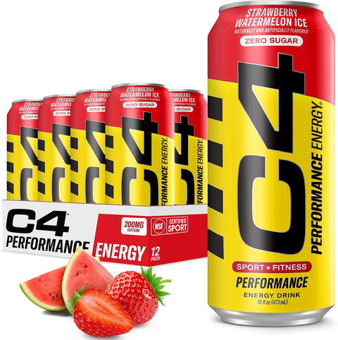 Cellucor C4 Performance Energy Drink | Strawberry Blast | Zero Sugar Carbonated Preworkout Energy | 200mg Caffeine with Beta Alanine | 16 Fl Oz (12 Pack)