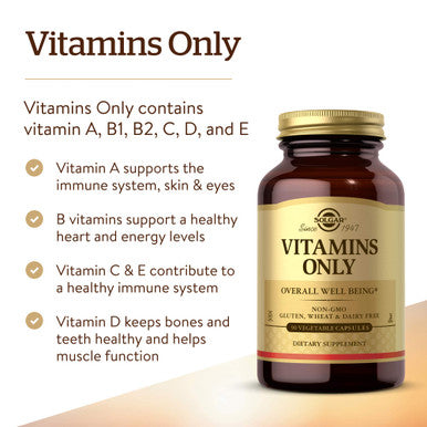Solgar Vitamins Only 90 Vegetable Capsules - Multivitamin - Vitamin A B1 B2 C D & E - Overall Well-Being - Immune Support - Gluten Free Dairy Free Kosher - 90 Servings