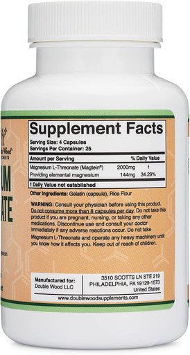 Magnesium LThreonate Capsules Original Magtein Formula Patented and Clinically Studied High Absorption Bioavailable Form for Cognitive Function and Sleep Support 2000 mg 100 Capsules