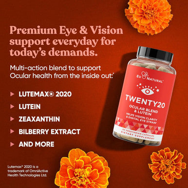 Eu Natural Twenty20 Eye Vitamins Macular Health Eye Strain Dry Eye and Vision Health Lutein & Bilberry Extract 60 Soft Capsules