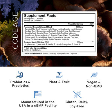 Codeage SBO Probiotics 50 Billion CFUs Per Serving Multi Strain Soil Based Organisms Blend and Organic Fermented Botanical Blend Shelf-Stable 90 Capsules