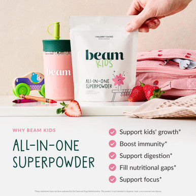 Beam Kids Multivitamin Powder Kids Vitamins with Greens Probiotic & Prebiotic Immune Support for Children & Toddlers No Artificial Sweeteners for Picky Eaters 20 Servings Strawberry Flavor