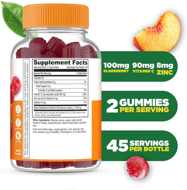 Lifeable Immune Support Gummies For Adult Elderberry Vitamin C And Zinc Great Tasting Elderberry Immune Support Supplement Gummies Immunity Gummies For Adults, Men, Women 90 Gummies