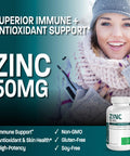 Bronson Zinc 50Mg Complex, 100 Vegetarian Capsules - High Potency Immune Support, Antioxidant Protection, Skin Health