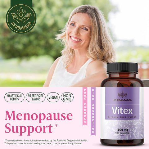 Herbamama Vitex Berry Capsules â€“ Natural Menopause Supplements For Women â€“ 1000Mg Vitex Chasteberry Fruit Per Serving For Menopause Support â€“ Vegan Non-Gmo â€“ 50-Day Supply