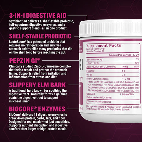 Pescience Complete-Gi Gut Health Powder Probiotics For Women And Men Digestive Enzymes Prebiotic Fiber L Glutamine Pepzin Gi Zinc Carnosine Raspberry Flavor 30 Servings