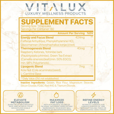 EPN Supplements Vitalux || #1 Rated Premium Thermogenic Fat Burner || Suppress Appetite, Maximize Fat Loss, Energy Levels | Ultra Dosed Formula W/ 8 Powerful Ingredients | 3Rd Party Tested + Usa Made - 60 Servings
