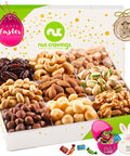 NUT CRAVINGS - Purim Mishloach Manot Mixed Nuts Gift Basket in Red Gold Box (7 Assortments, 1 LB) Ramadan Gifts Treats for Adults, Food Arrangement, Healthy Snack Care Package, Kosher