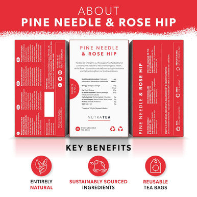Nutra Tea - Pine Needle & Rose Hip Tea | Pine Needle Tea | Rose Hips Tea - 40 Tea Bags - Herbal Tea - (2 Pack)