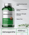 Ashwagandha Capsules 4500mg | 200 Count | with Black Pepper | Gluten Free Root Extract | by Horbaach