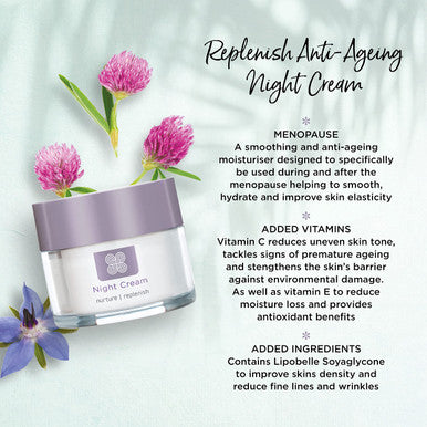 Healthspan Replenish Anti-Ageing Night Cream (50ml) | Natural Plant Oestrogens | Added Vitamin C | High Levels of Ceramides Pro-Vitamin B5 Vitamin E & Squalene | Menopause