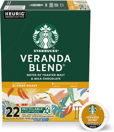 Starbucks K-Cup Coffee Pods, Starbucks Blonde Roast Hot or Iced Coffee, Veranda Blend, 60 Keurig Pods