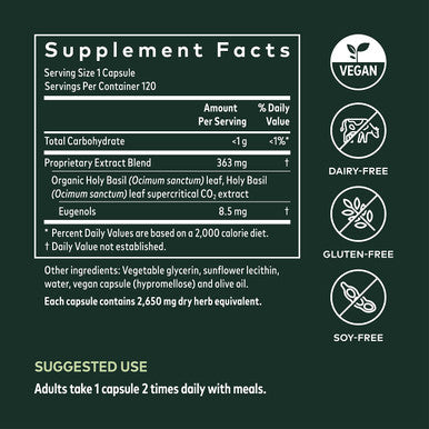 Gaia Herbs Holy Basil Leaf - Helps Sustain a Positive Mindset and Balance in Times of - an Adaptogenic Ayurvedic Herb - 120 Vegan Liquid Phyto-Capsules (60-Day Supply)