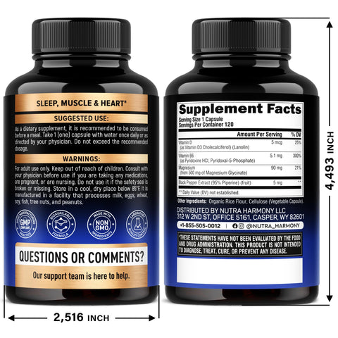Nutraharmony Magnesium Glycinate 500 Mg - Chelated Supplement - High Absorption Form Of Magnesium - Support For Sleep Muscle & Heart Health - Made In Usa Lab Tested & Non-Gmo 120 Capsules