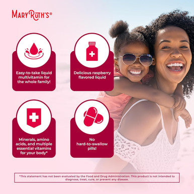 Maryruth Organics Multivitamin For Women Men & Kids No Added Sugar Morning Raspberry Liquid Vitamins For Adults & Kids Mens Womens Multivitamin Energy & Beauty Booster 16-1 Fl Oz Bottles