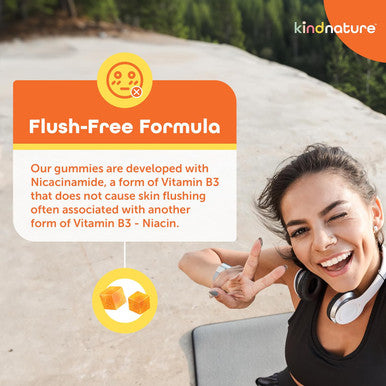 Kind Nature Vitamin B3 Niacin Gummies - Flush Niacinamide 500Mg Supplement - Vegan, Non-Gmo, Low-Calorie, Gluten-Free, Soy-Fee, 3Rd Party Lab Tested - 1 Month Supply, 90 Chewable Gummies