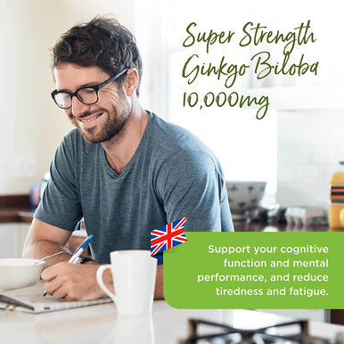 Healthspan Ginkgo Biloba 10,000mg (120 Tablets) | Added Iodine & Vitamin B5 | Reduce Tiredness & Fatigue | Support Cognitive Function & Mental Performance | Rich Source of Flavone Glycosides | Vegan