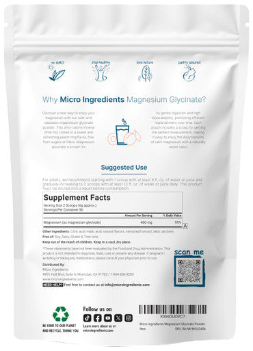 Micro Ingredients US Origin Pure Magnesium Glycinate Powder Strongly Support Bone Internal Circulation and Muscle Health No GMOs and Vegan Friendly