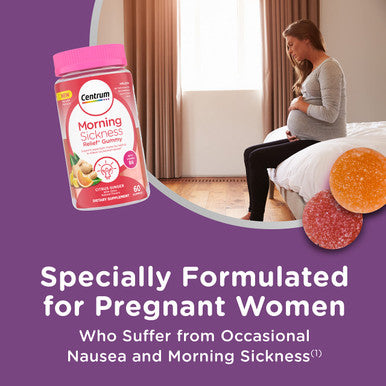 Centrum Morning Sickness Relief Gummies Citrus Ginger Flavor - 60 Count Up To 60 Day Supply