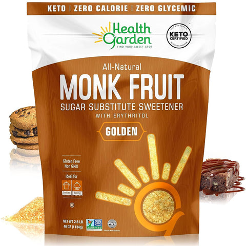 Health Garden Monk Fruit Sweetener, Golden, 2.5lbs Bag ÃƒÂ¢Ã¢â€šÂ¬Ã¢â‚¬Å“ 1:1 Monk Fruit Sugar Substitute with Erythritol ÃƒÂ¢Ã¢â€šÂ¬Ã¢â‚¬Å“ Zero Calorie Monkfruit Sweetener Pure ÃƒÂ¢Ã¢â€šÂ¬Ã¢â‚¬Å“ Ideal for Baking, Keto Friendly, Non-GMO, Kosher